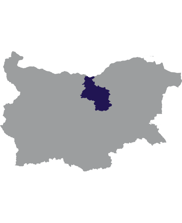 Landkaart Bulgarije grijs met oblast Veliko Tarnovo donkerblauw op transparante achtergrond - 600 * 733 pixels